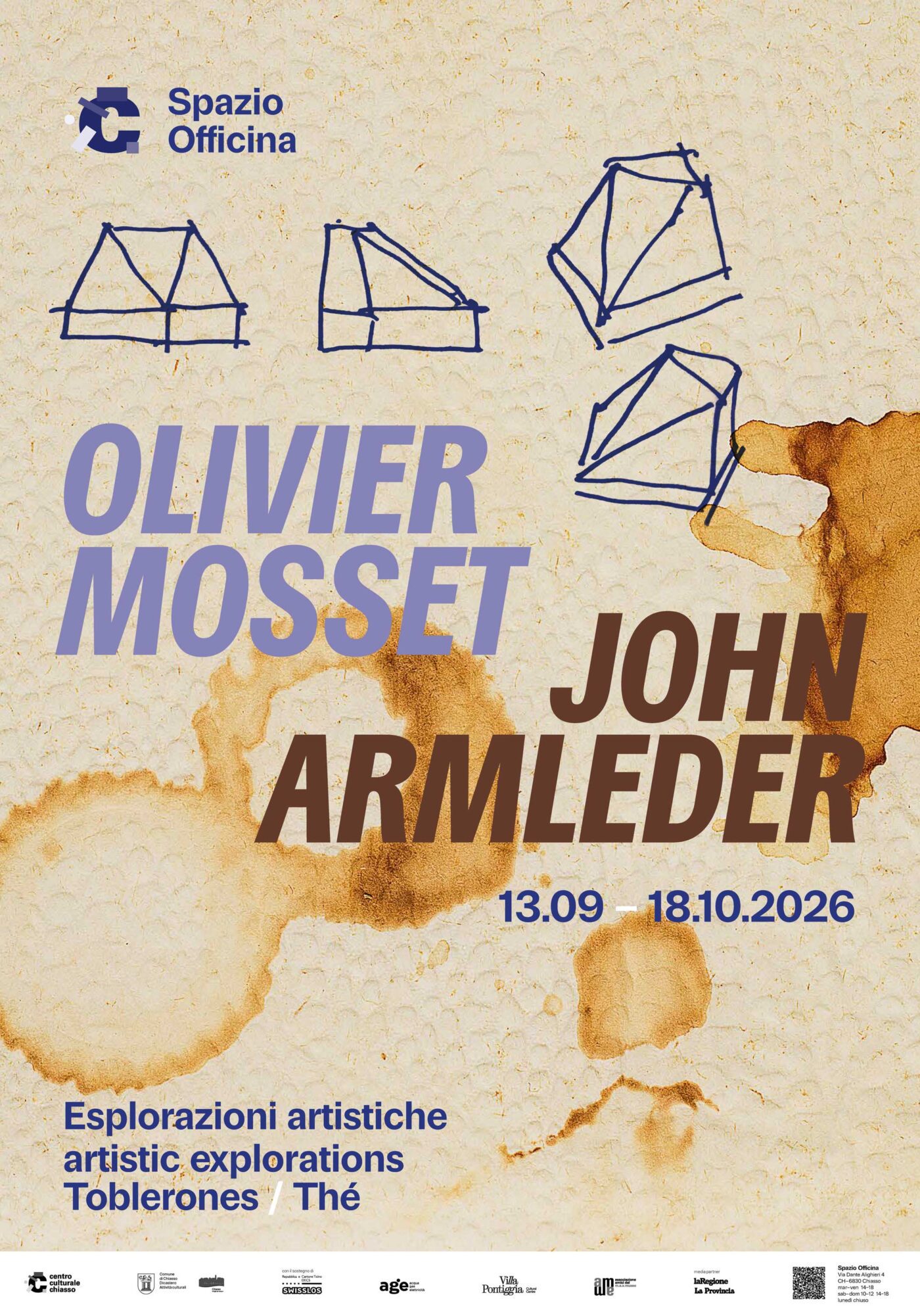 Olivier Mosset @ Spazio Officina, Chiasso, Switzerland&nbsp;OLIVIER MOSSET – JOHN ARMLEDER. Artistic explorations: Toblerones and Thé